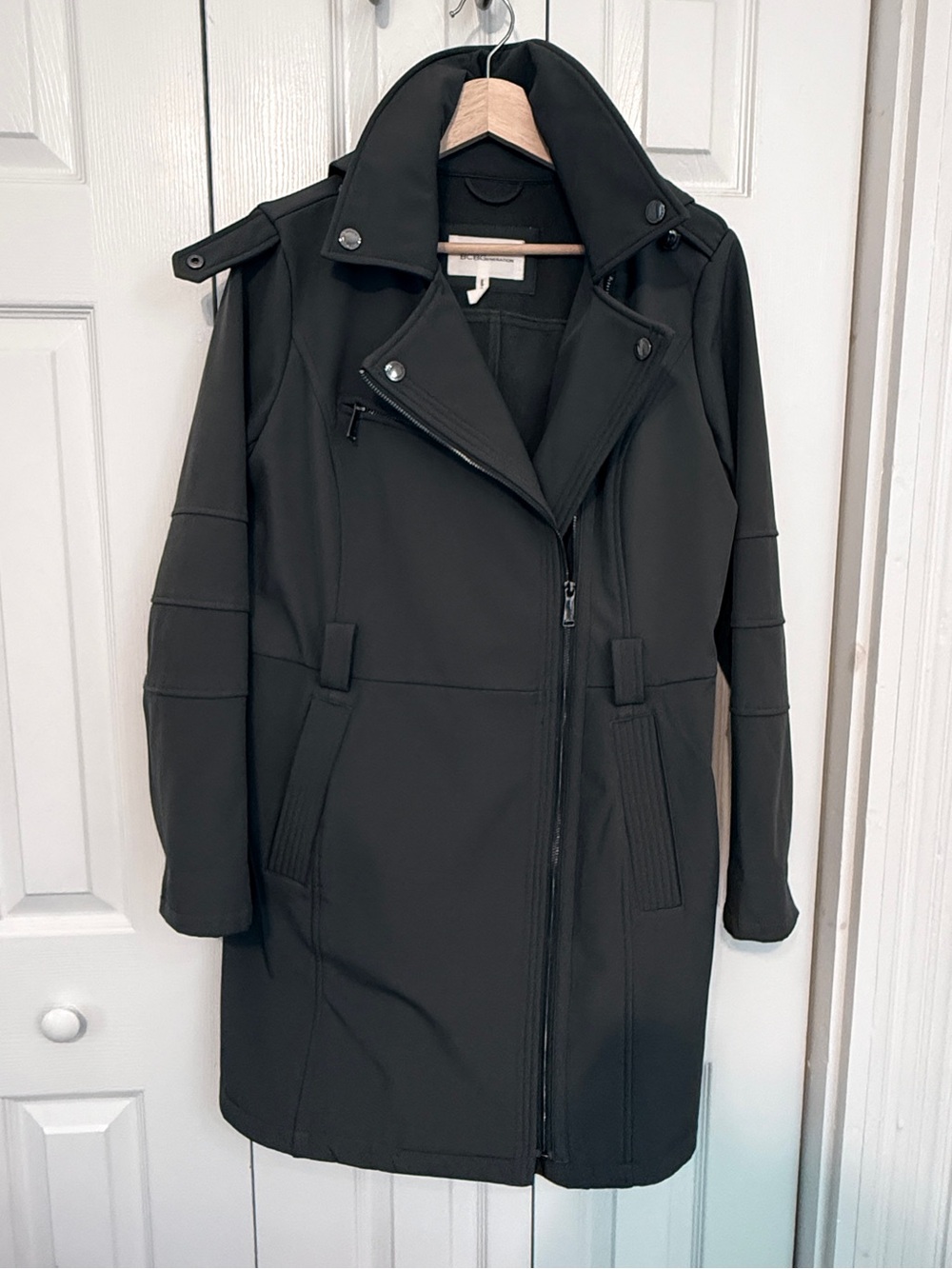 BCBGeneration Brutalist Charcoal Grey Long Trench Coat with Collar and Hood